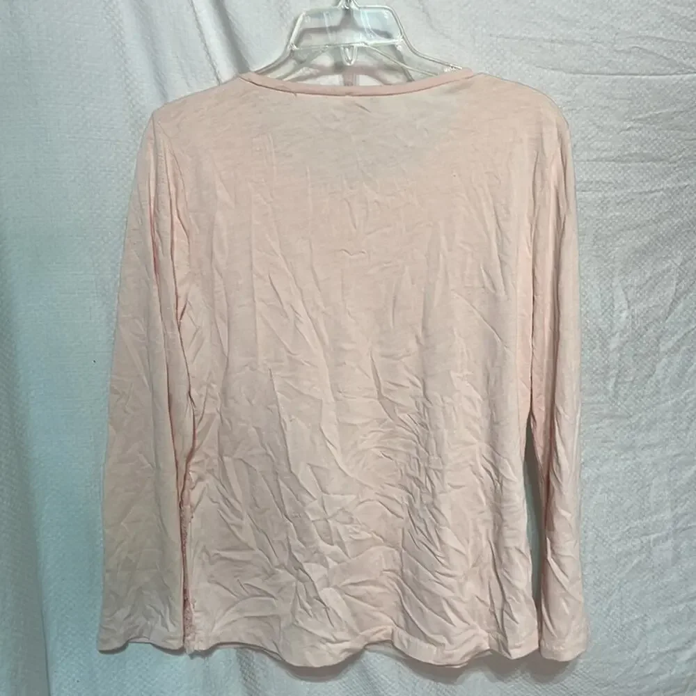 J. Crew M pale pink long sleeve t sequined front plain back in 💯 cotton euc